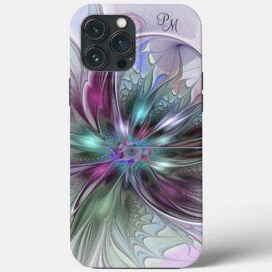 Farbige abstrakte moderne fraktale Blumeninitialen Case-Mate iPhone Hülle (Rückseite)