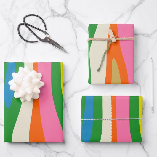 Farbige Abstrakte moderne Retro Geschenkpapier Set (Vorderseite)