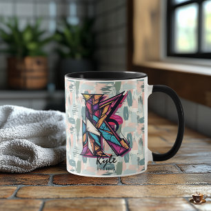Farbige Abstrakte Monogramm-Tasse - K für Kyle Tasse