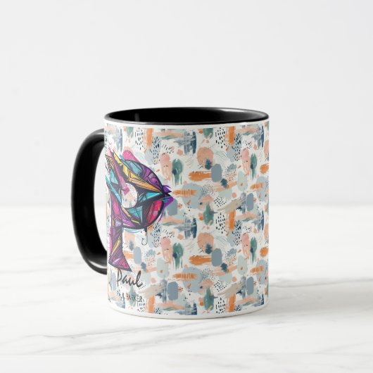 Farbige Abstrakte Monogramm-Tasse - P für Paul Tasse (Vorderseite Links)