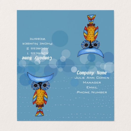 Farbige Abstrakte Owl Big Blue Eyes Circles Visitenkarten (Außenseite Aufgefaltet)