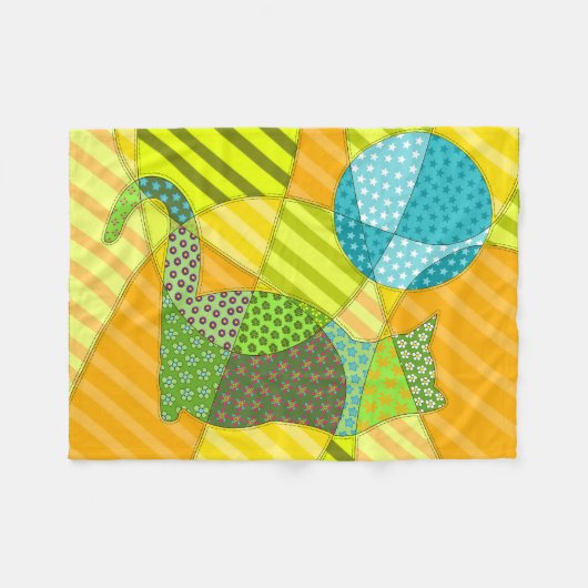 Farbige Abstrakte Patchwork-Katze Fleecedecke (Vorderseite (Horizontal))