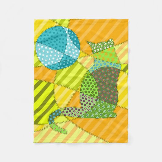 Farbige Abstrakte Patchwork-Katze Fleecedecke (Vorderseite)