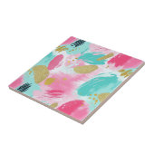 Farbige Abstrakte Pinselstriche - Minze & Rosa (1) Fliese (Seite)