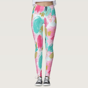 Farbige Abstrakte Pinselstriche - Minze & Rosa (1) Leggings