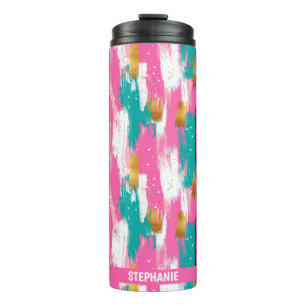 Farbige Abstrakte Pinselstriche - Minze & Rosa (3) Thermosbecher