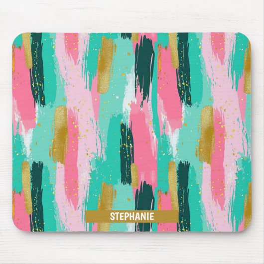 Farbige Abstrakte Pinselstriche - Minze & Rosa (4) Mousepad (Vorne)