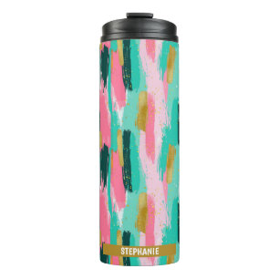 Farbige Abstrakte Pinselstriche - Minze & Rosa (4) Thermosbecher