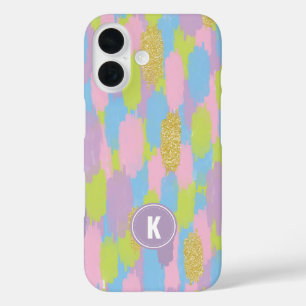 Farbige Abstrakte Pinselstriche Muster Monogramm iPhone 16 Hülle