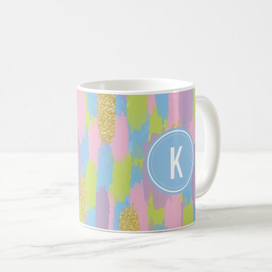 Farbige Abstrakte Pinselstriche Muster Monogramm Kaffeetasse (VorderseiteRechts)