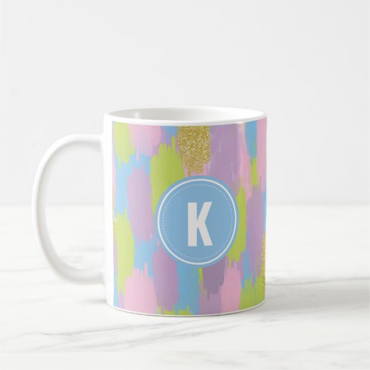 Farbige Abstrakte Pinselstriche Muster Monogramm Kaffeetasse (Links)