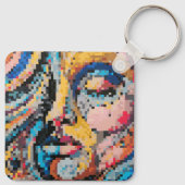 Farbige abstrakte Pixel-Gesicht Schlüsselanhänger (Rückseite)
