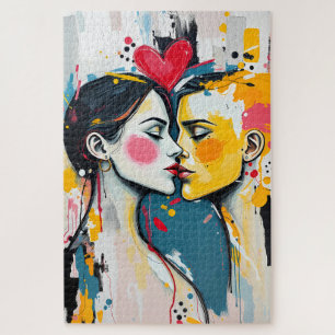 Farbige abstrakte Pop-Art-Kusspaare Puzzle