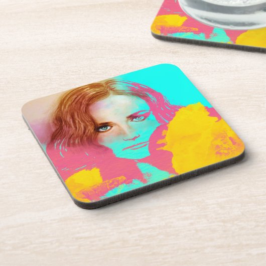 Farbige Abstrakte Pop Frau, 6 Untersetzer Set (Linke Seite)