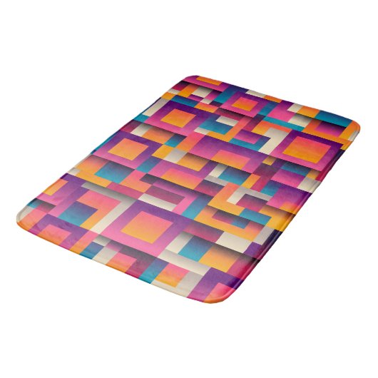 Farbige Abstrakte Quadrate und Formen Badematte (Schrägansicht)