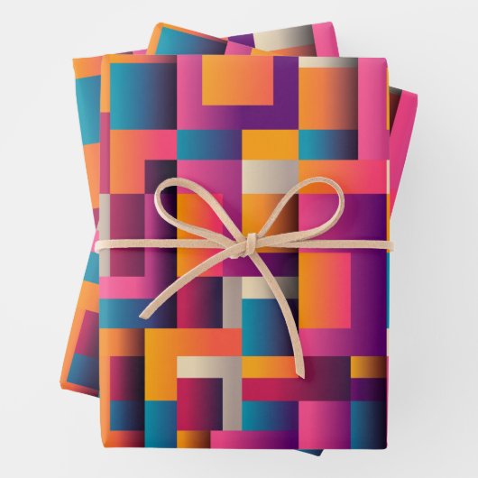 Farbige Abstrakte Quadrate und Formen Geschenkpapier Set (Beispiel)