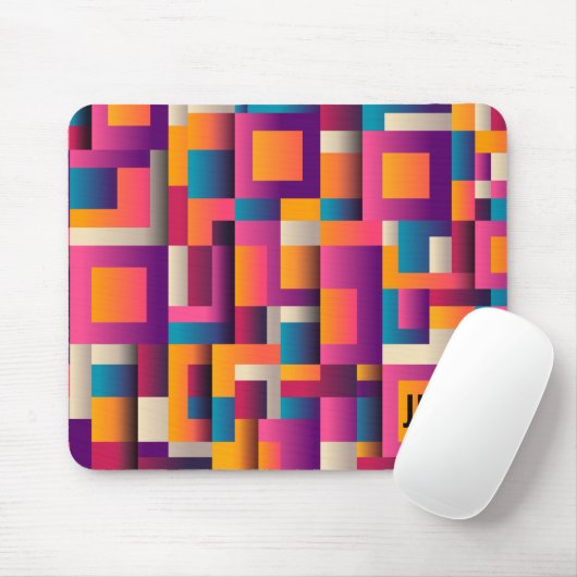Farbige Abstrakte Quadrate und Formen, Monogramm Mousepad (Mit Mouse)