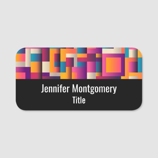 Farbige Abstrakte Quadrate und Formen Namensschild (Vorderseite)