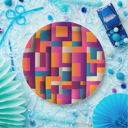 Farbige Abstrakte Quadrate und Formen Pappteller (Party)