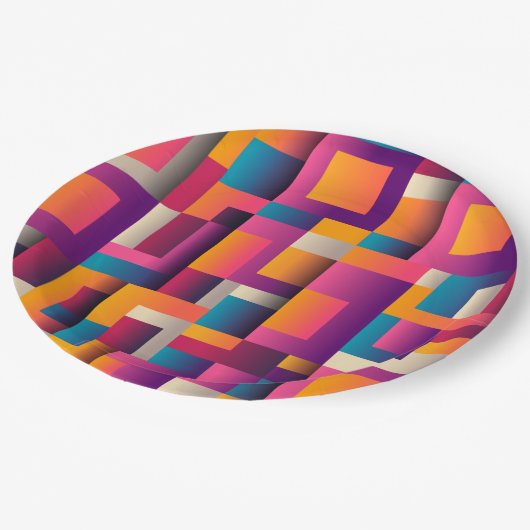 Farbige Abstrakte Quadrate und Formen Pappteller (Schrägansicht)