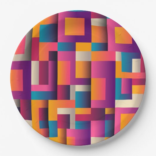 Farbige Abstrakte Quadrate und Formen Pappteller (Vorderseite)