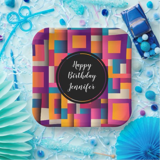 Farbige Abstrakte Quadrate und Formen Pappteller (Party)