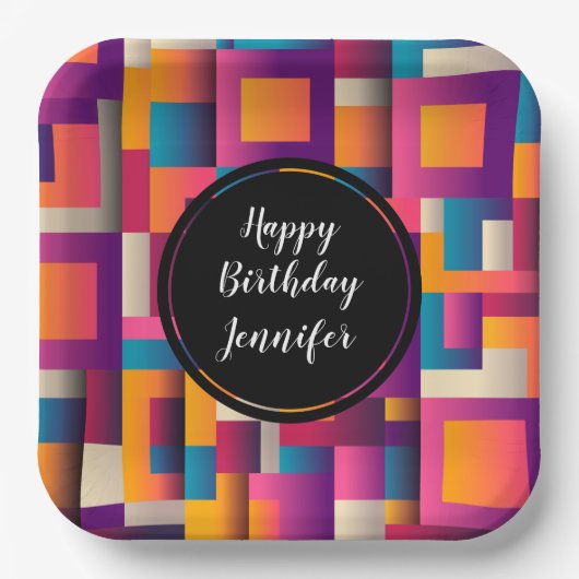 Farbige Abstrakte Quadrate und Formen Pappteller (Vorderseite)