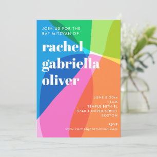 Farbige abstrakte Regenbogen-Foto-Bat-Mizwa-Party Einladung