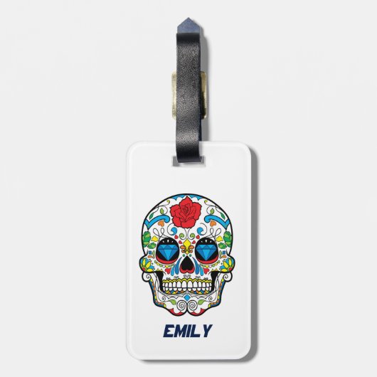 Farbige Abstrakte Retro-Zuckerkultur Rote Rose Gepäckanhänger (Rückseite vertikal)