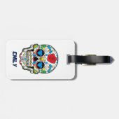 Farbige Abstrakte Retro-Zuckerkultur Rote Rose Gepäckanhänger (Rückseite horizontal)