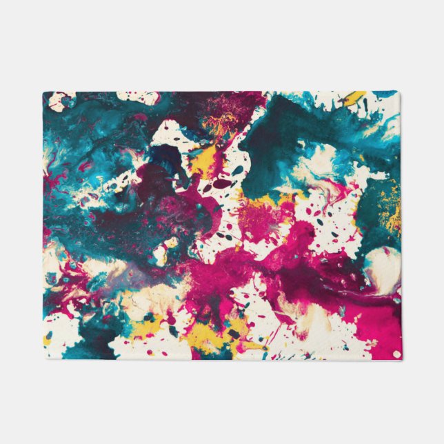 Farbige Abstrakte Spritzer Paint Aquamarin und Mag Fußmatte (Vorderseite)