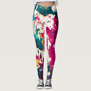 Farbige Abstrakte Spritzer Paint Aquamarin und Mag Leggings