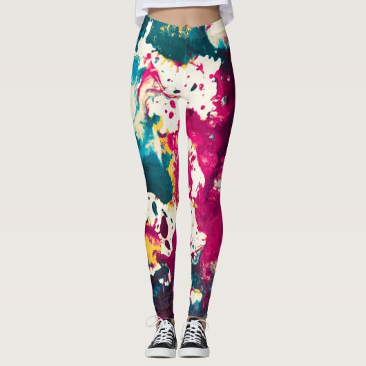 Farbige Abstrakte Spritzer Paint Aquamarin und Mag Leggings (Vorderseite)