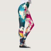 Farbige Abstrakte Spritzer Paint Aquamarin und Mag Leggings (Rechts)