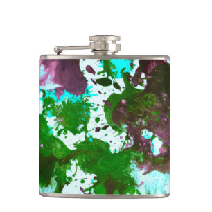 Farbige Abstrakte Spritzer Paint Green und Lila Flachmann