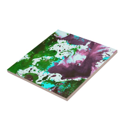 Farbige Abstrakte Spritzer Paint Green und Lila Fliese (Seite)