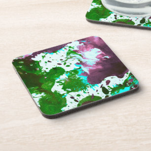 Farbige Abstrakte Spritzer Paint Green und Lila Getränkeuntersetzer