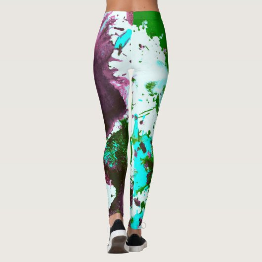 Farbige Abstrakte Spritzer Paint Green und Lila Leggings (Rückseite)