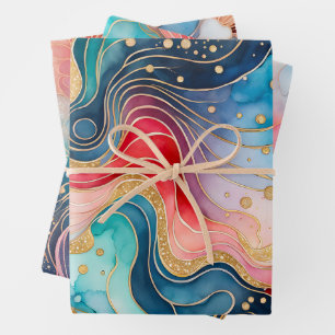 Farbige Abstrakte Tinte Art Wrapping Paper Sheets Geschenkpapier Set