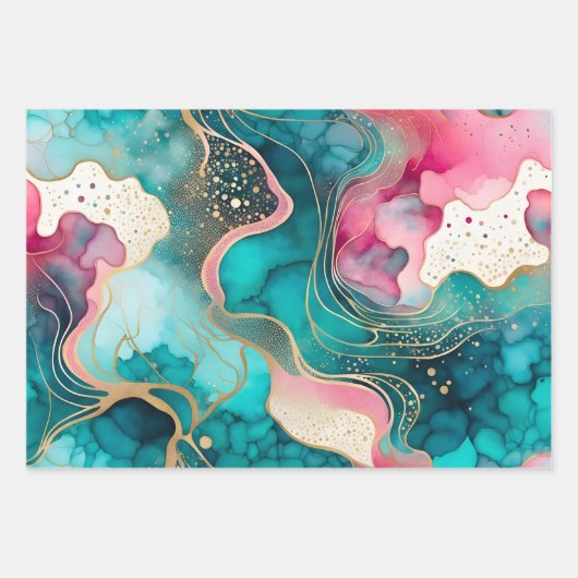 Farbige Abstrakte Tinte Art Wrapping Paper Sheets Geschenkpapier Set (Vorderseite 3)