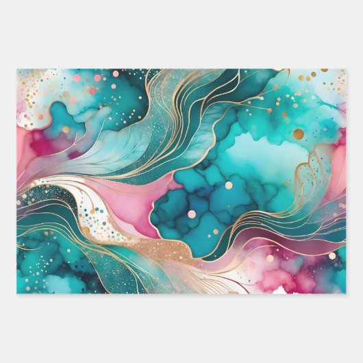 Farbige Abstrakte Tinte Art Wrapping Paper Sheets Geschenkpapier Set (Vorderseite 2)