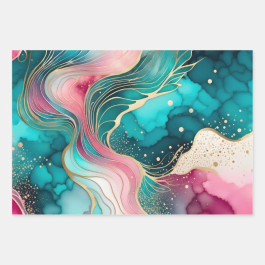 Farbige Abstrakte Tinte Art Wrapping Paper Sheets Geschenkpapier Set (Vorderseite)