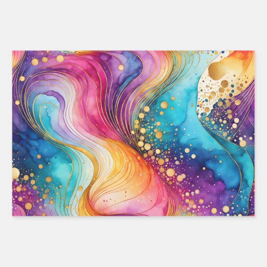 Farbige Abstrakte Tinte Art Wrapping Paper Sheets Geschenkpapier Set (Vorderseite 3)