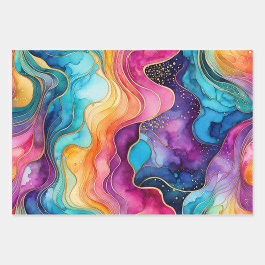 Farbige Abstrakte Tinte Art Wrapping Paper Sheets Geschenkpapier Set (Vorderseite 2)