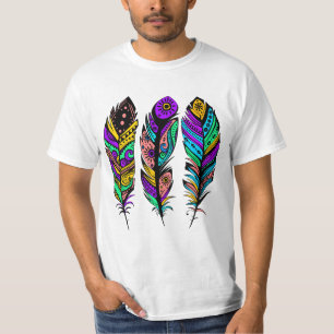 Farbige Abstrakte Tribal Feathers Illustration T-Shirt