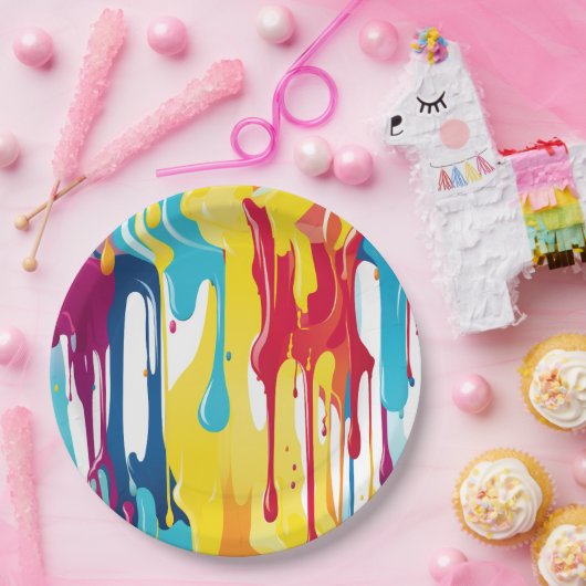 Farbige Abstrakte Tropfen (3) Pappteller (Party)