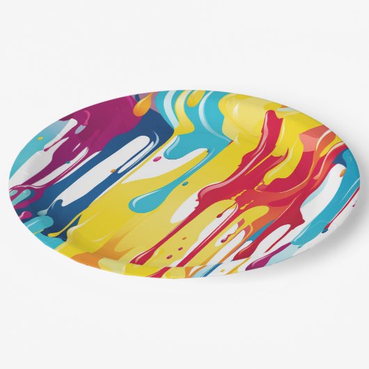 Farbige Abstrakte Tropfen (3) Pappteller (Schrägansicht)