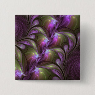 Farbige abstrakte violette lila Khaki-Fraktalkunst Button