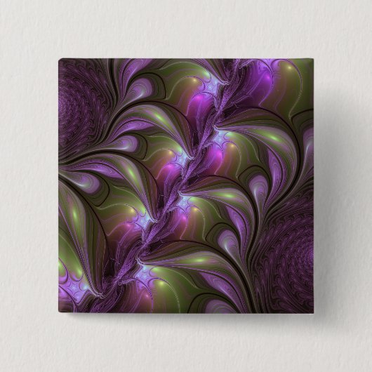 Farbige abstrakte violette lila Khaki-Fraktalkunst Button (Vorderseite)