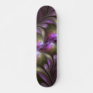 Farbige abstrakte violette lila Khaki-Fraktalkunst Skateboard